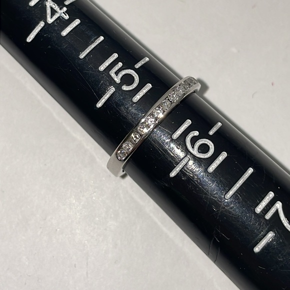 Solid Stamped 14K White Gold Natural Diamond Semi Eternity Band Ring Stackable - Picture 5 of 13